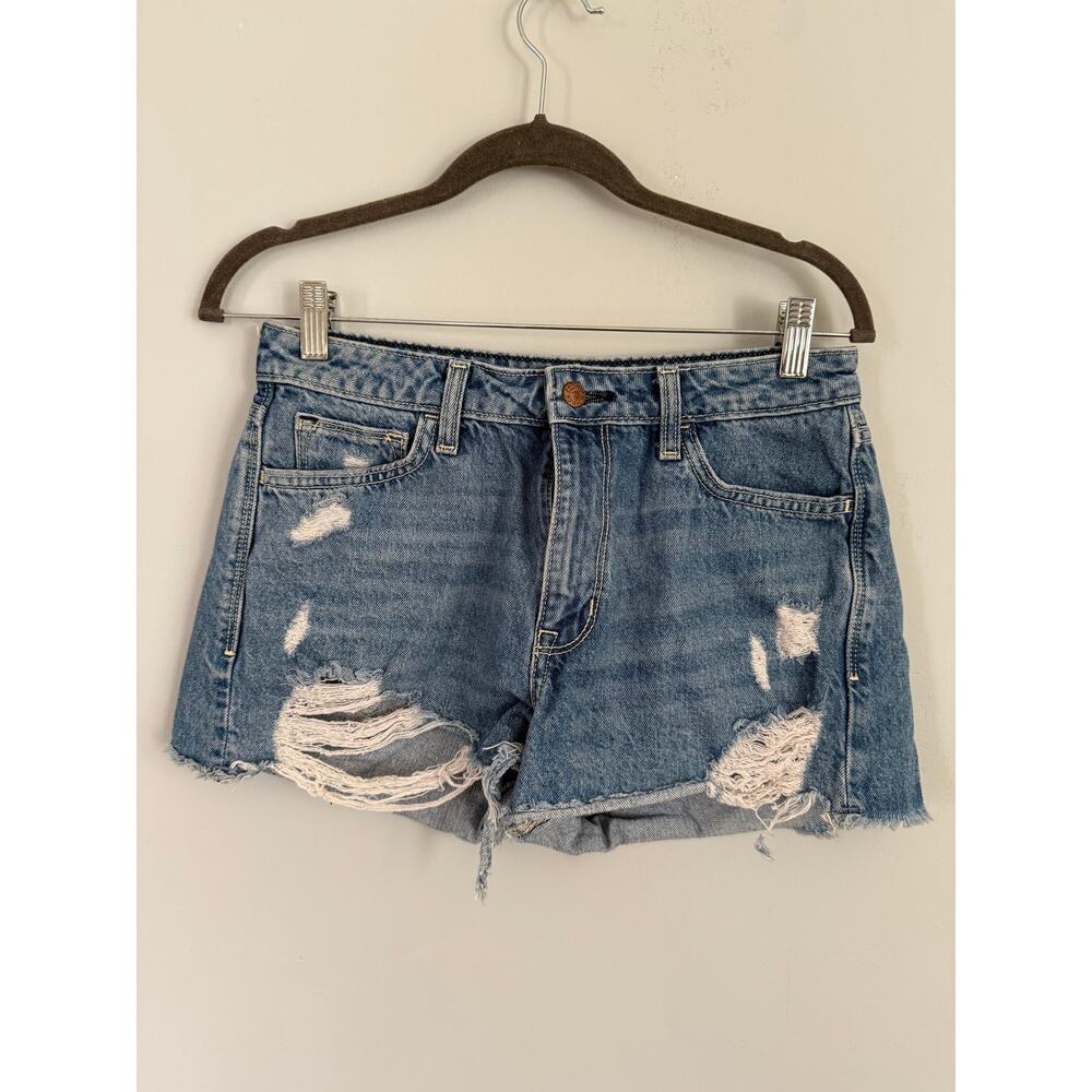 Arizona High Rise Distressed Mom Jean Shorts, size 9